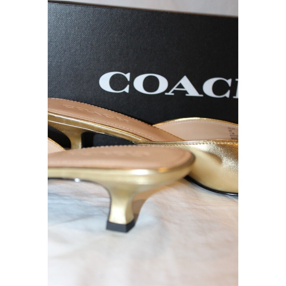 Coach Women’s Metallic Leather Kitten Heeled Sandals Gold NIB $185 8.5 - Picture 7 of 8